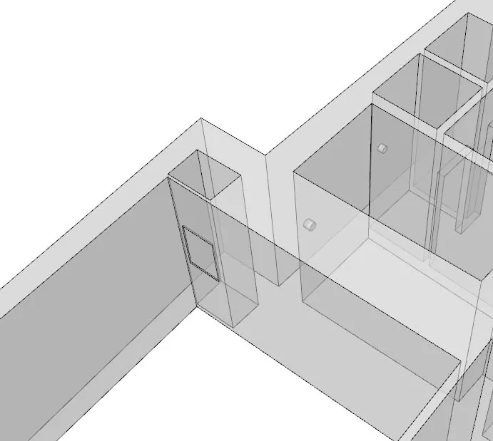 Detalle de un modelo 3D con huecos y pasos de instalaciones